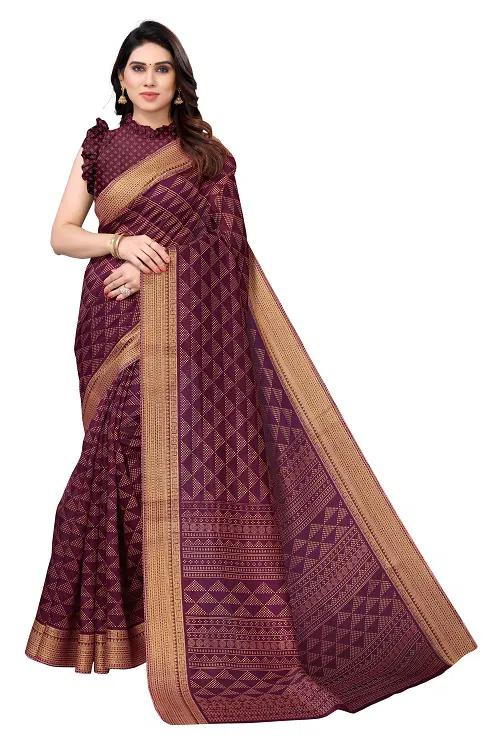 Zari Patta Gold 3  Regular Wear Handloom Wholesale Printed Saree Catalog
